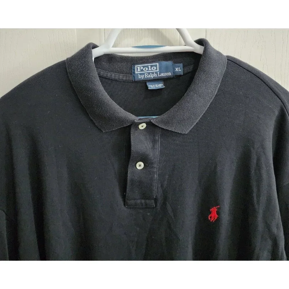 Polo Ralph Lauren Black Long Sleeve Red Pony Polo Shirt Size XL 100% Cotton‎